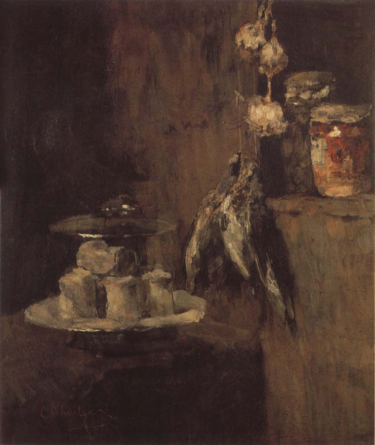 Karl Schuch Still Life with Partridges and Cheese